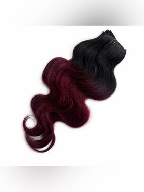 14 Inch Ombre Body Wave Black & Burgundy Clip in hair extensions.